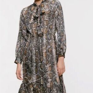 Zara Long Sleeve Snake Print Dress